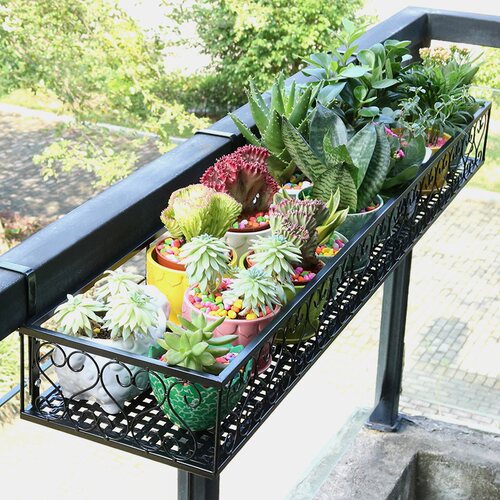 Balcony railing flower rack hanging iron plant shelf frame
