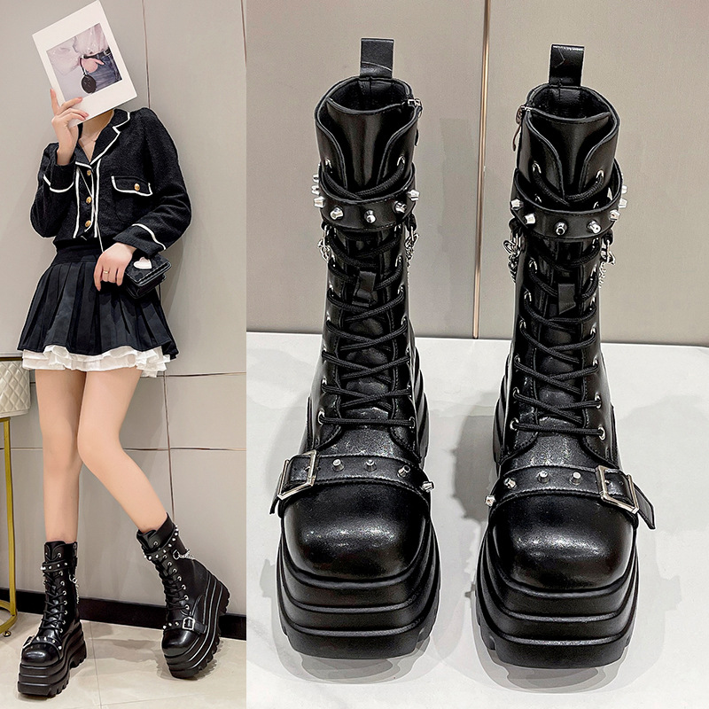 大码43朋克厚底中筒女靴punk women platform boots martin boots