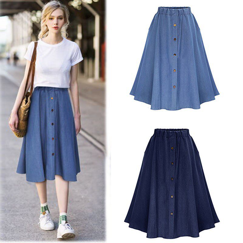 New denim loose skirt, oversized, fat, mm, jin, elastic wai