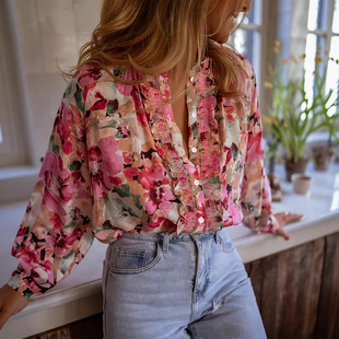 women's Summer Loose Casual Shirt Top Summer Long Sleeve