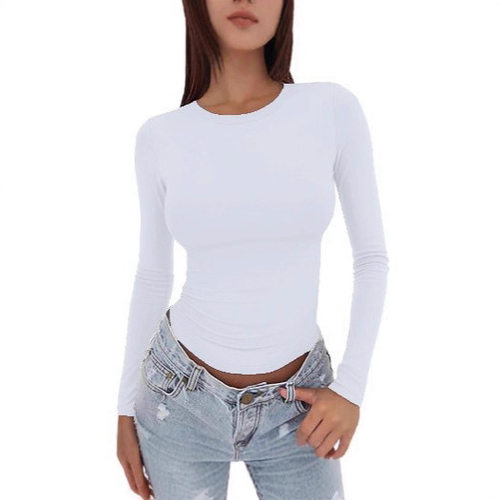 New slim fit long sleeved milk silk low rise women's shirt