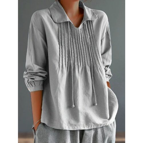 Loose cotton linen long sleeved women's plus size shirt top
