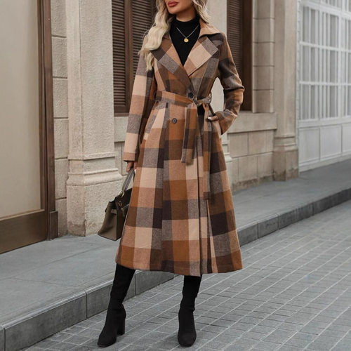Women's autumn and winter coats, waistband jackets, checker