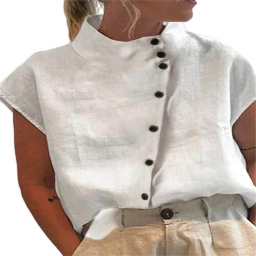 New cotton linen casual shirt women's short sleeved shirt