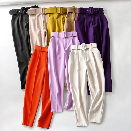 Casual women's pants slim fit waistband suit cropped pants