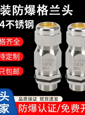 304不锈钢铠装防爆格兰头黄铜镀镍电缆双密封接头防水M型填料函G