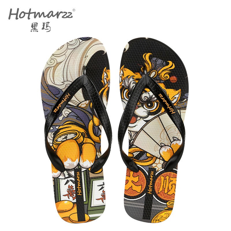 Hotmarzz黑玛 2026新款男士人字拖防滑涂鸦凉拖鞋海边沙滩鞋夏天