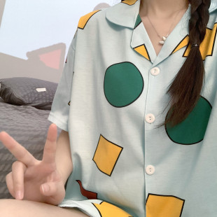 蜡笔小新同款睡衣女夏季纯棉短袖短裤学生宽松大码夏季家居服套装