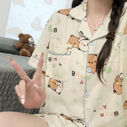 一二布布情侣睡衣女夏季纯棉短袖