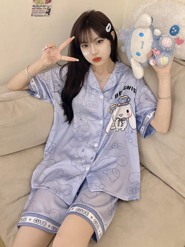 冰丝绸睡衣女夏季短袖卡通2026款