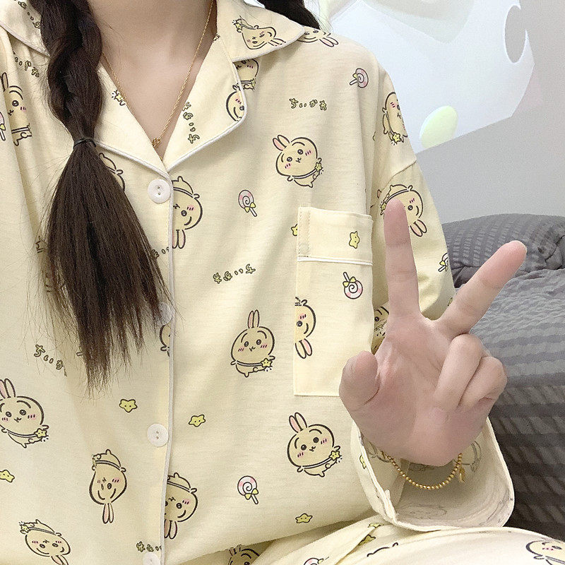 日系乌萨奇睡衣女春秋季纯棉长袖长裤可爱卡通学生家居服外穿套装