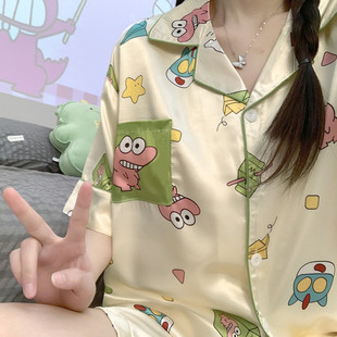 小新鳄鱼先生冰丝睡衣女夏季短袖可爱卡通学生大码夏天家居服套装