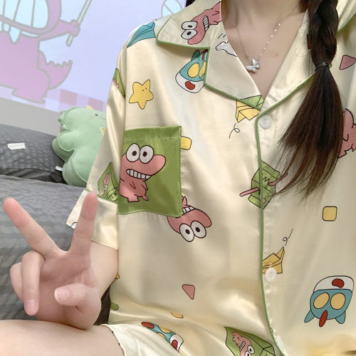 小新鳄鱼先生冰丝睡衣女夏季短袖