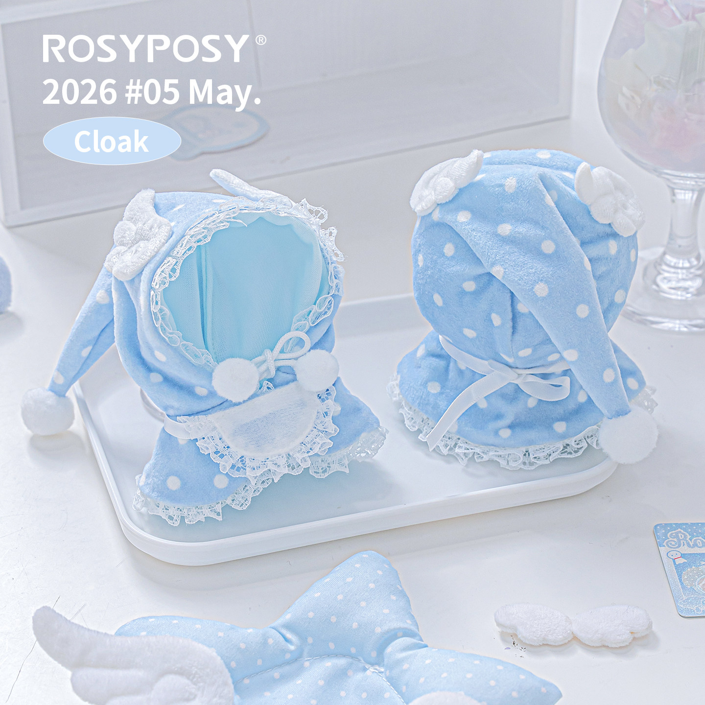 RosyPosy柔设10cm娃衣斗篷波点棉花娃娃衣服海星体毛绒包包挂件图片