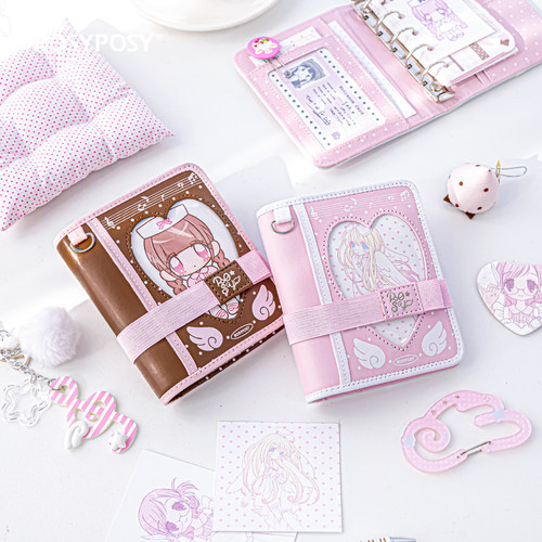 「异形内页！皮质粉棕绑带m5」Rosyposy柔设mini活页手帐本韩迷你