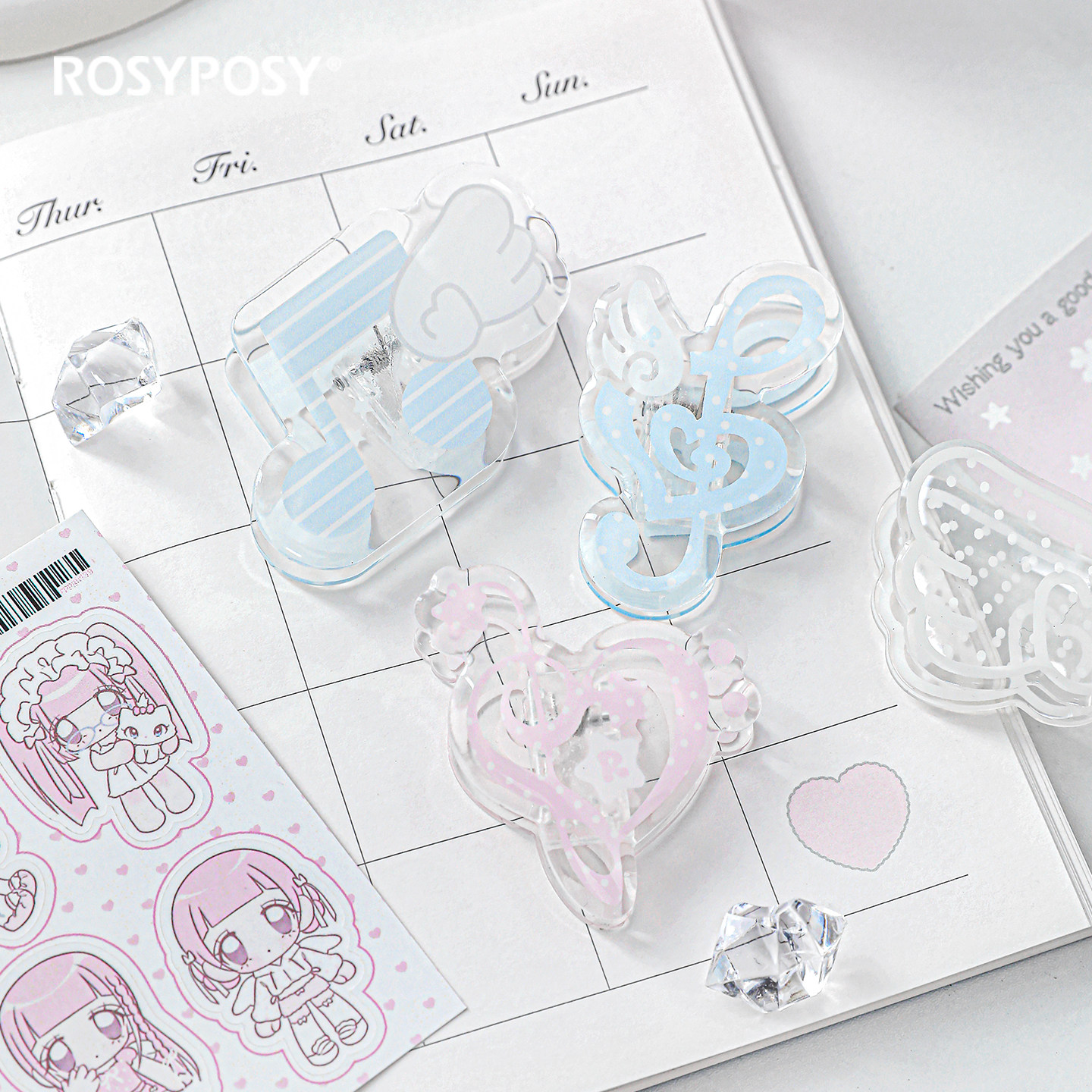 「音符冰透夹！」Rosyposy柔设钢琴亚克力小夹子清透手帐长尾