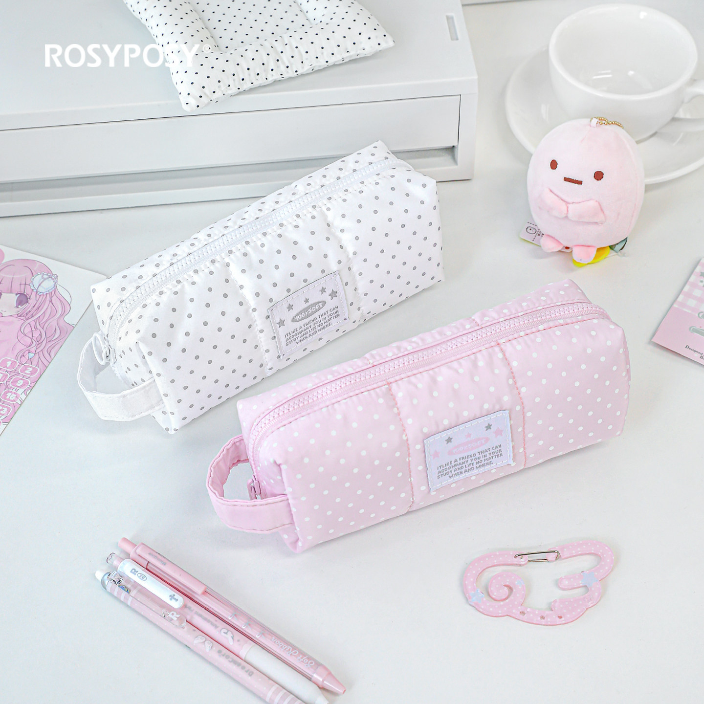 「韩系波点！好料新款」ROSYPOSY柔设笔袋充棉学生简约大容量简约,文具电教/文化用品/商务用品,笔袋,淘宝优惠券,粉丝福利购,淘宝优惠卷