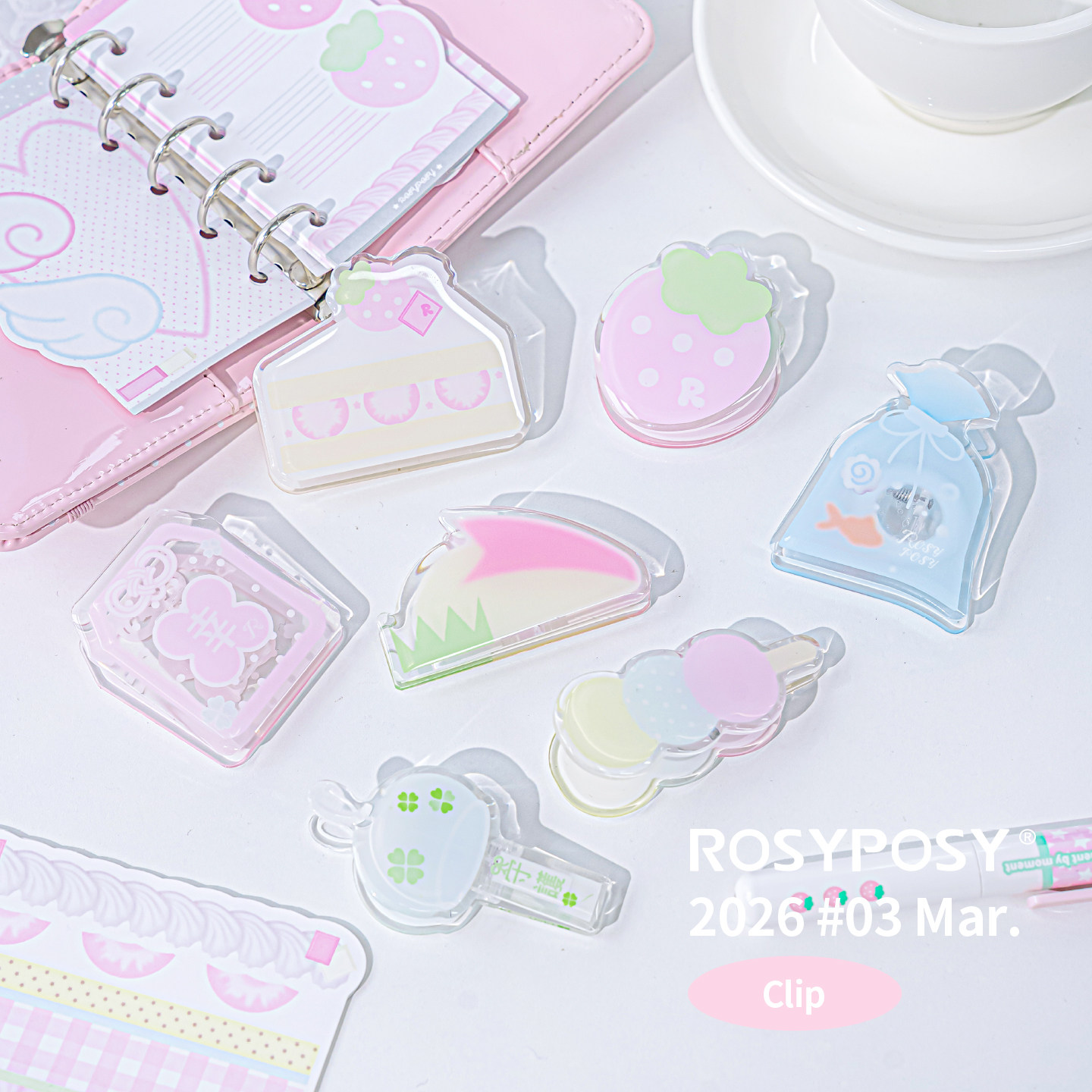 「日系！轻透夹2.0」Rosyposy柔设兔子苹果金鱼亚克力夹子