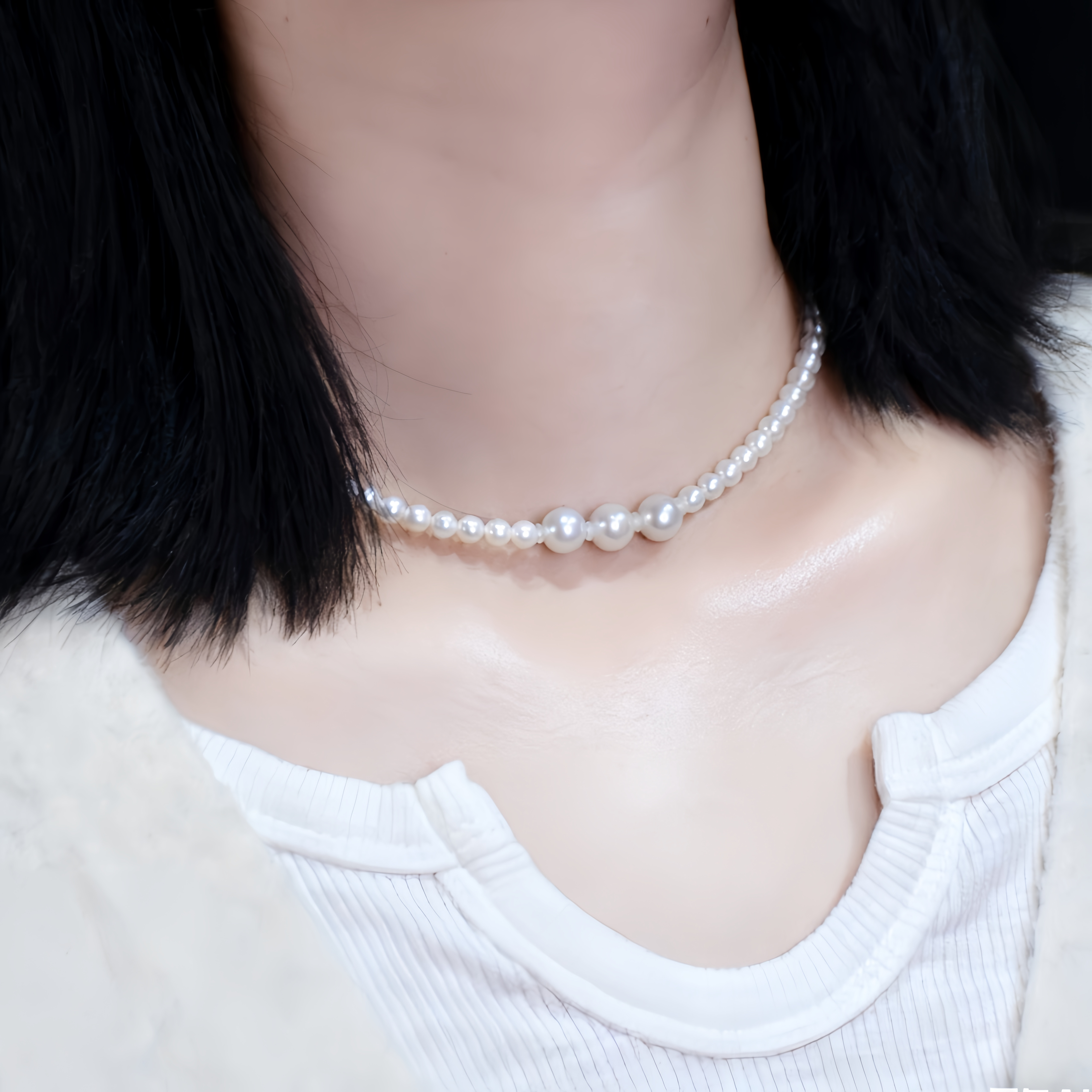 天然淡水珍珠项链颈链百搭款小珍珠女小众设计锁骨链颈饰