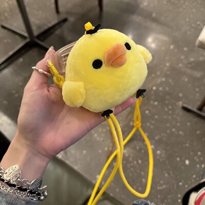 毛绒公仔鼻孔鸡手机背夹毛绒卡通斜挎可背可拆卸肩带斜跨个性爆款