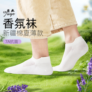 新疆巨业7A抗菌棉袜薰衣草香薰薄款 防臭防脚气网眼船袜 短筒袜男式