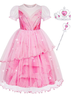 儿童魔法坏女巫格琳达粉色泡泡袖连衣裙生日礼服Witch Glinda Cos