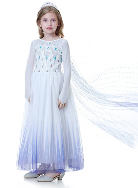 白色亮片女童生日礼服裙小公主爱莎舞裙演出服装Girls Elsa Dress
