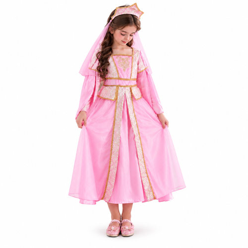 女童粉色中世纪公主长裙欧洲宫廷舞台剧演出女王扮演服Queen Cos