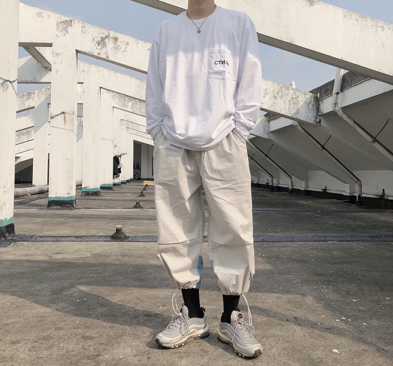 NAIVE RACE Mosaic work clothes Drawstring Ankle banded pants men and women lovers Guochao street Easy motion Casual pantsin the Men's clothing, Casual pants  category - from Buy2taobao.com to provide professional Taobao agent buy service