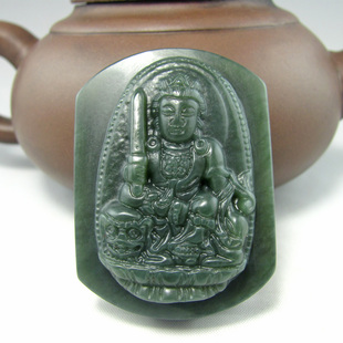 天然和田玉文殊菩萨皮带扣腰扣属兔本命佛骑狮子观音男士腰带扣佩