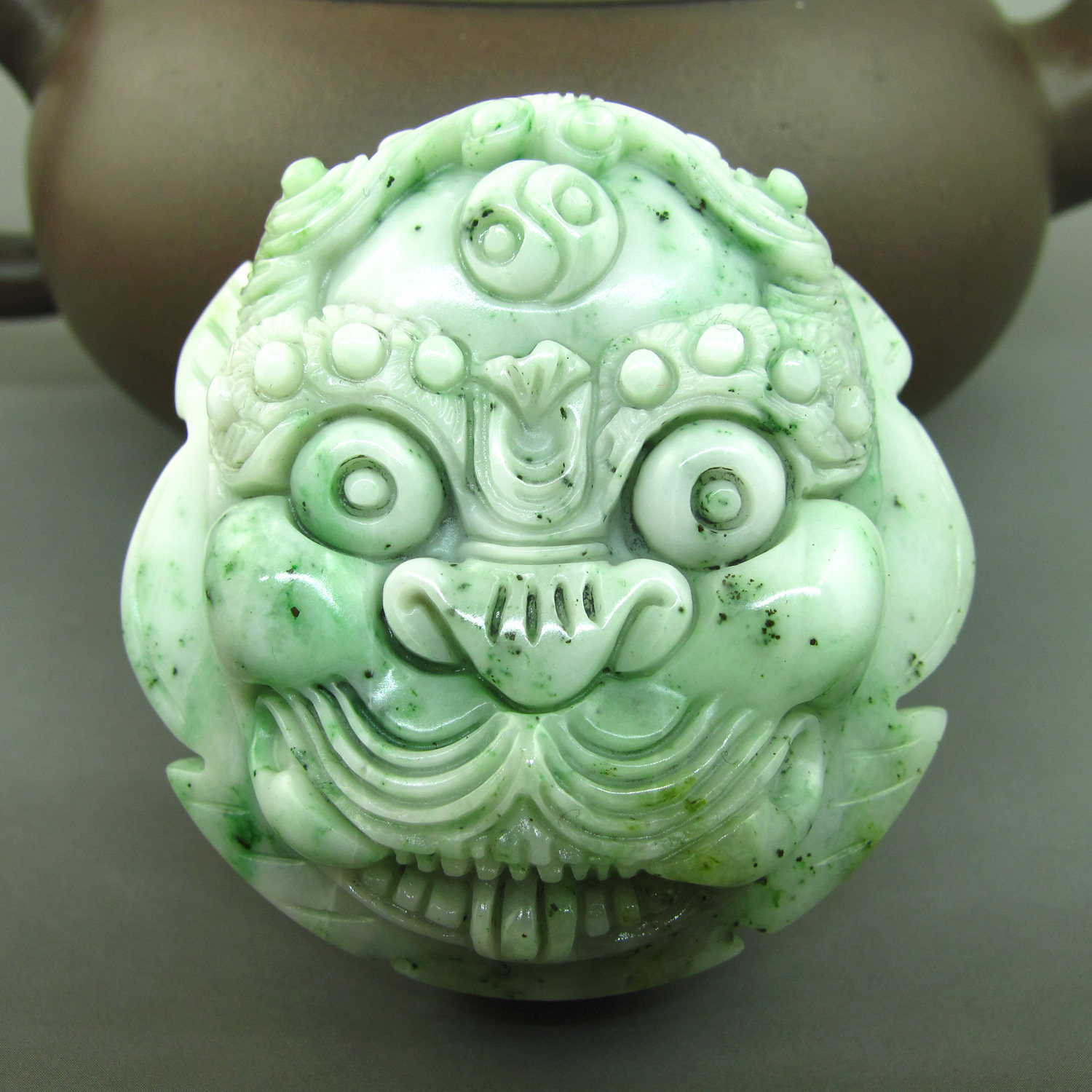 送证书天然独山玉重工精雕虎头皮带扣腰扣男士腰带玉挂件腰佩腰坠