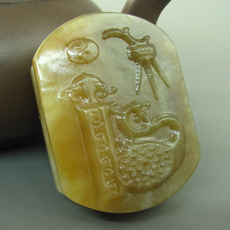 送鉴定证书和田玉加官进爵腰扣