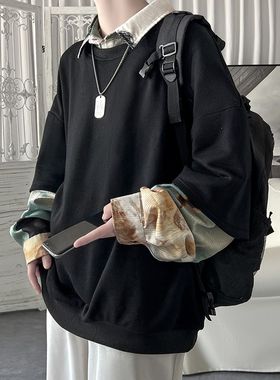 加绒300斤加大码重磅假两件Polo卫衣男hiphop潮牌plol衫oversize