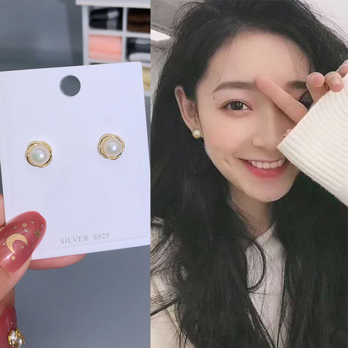 天然珍珠耳钉睡觉免摘925女简约