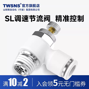 TWSNS台氣山耐斯调速节流阀气管快速接头ASL6 02气动调速 ASA8