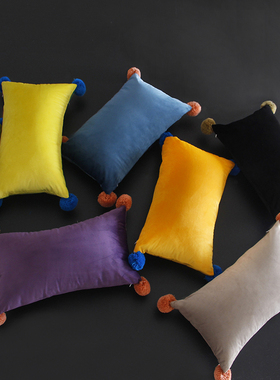 ins风 纯色北欧抱枕客厅沙发靠垫办公室球球靠枕韩系床头腰靠