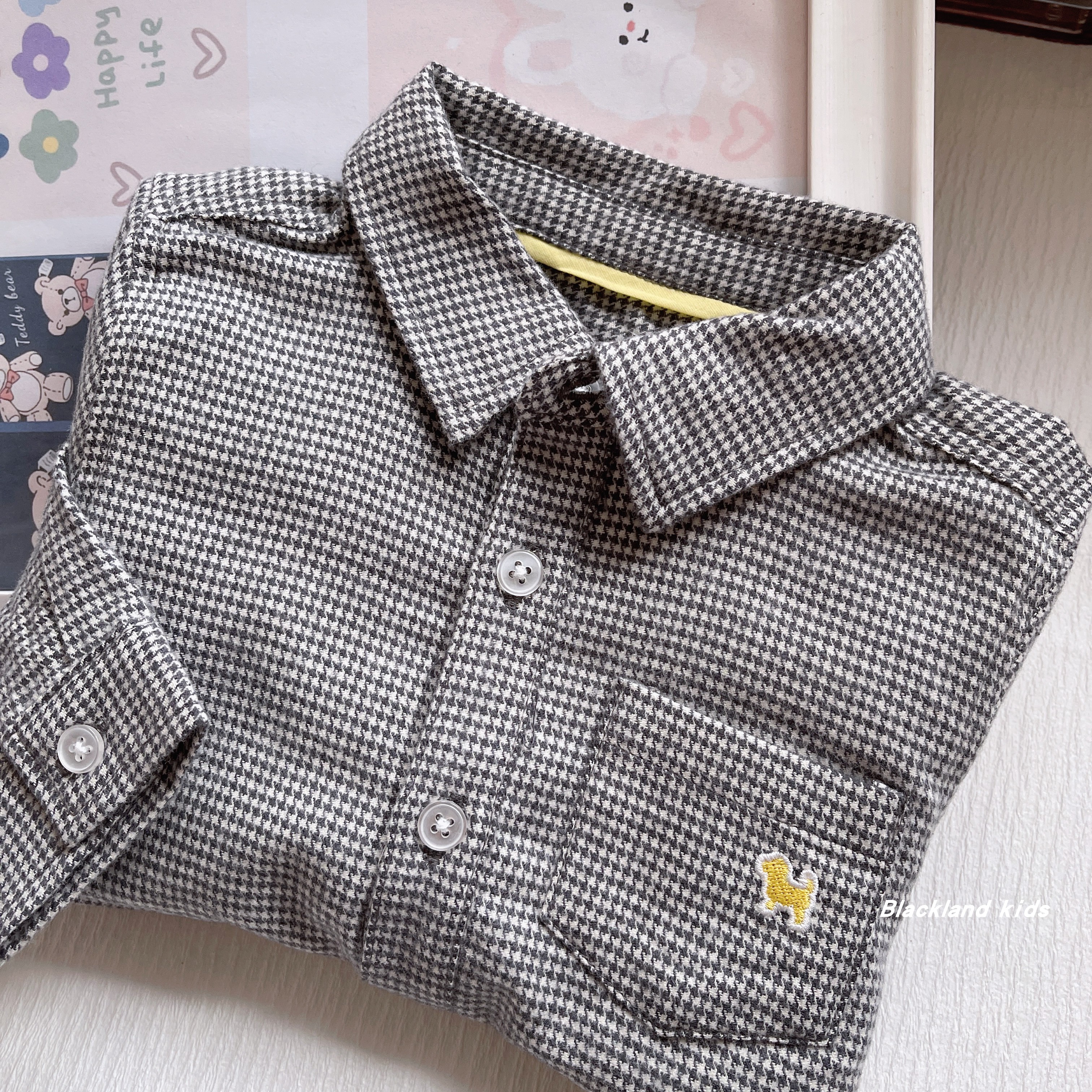 磨毛色织千鸟格衬衫 春秋款童装 男童女童儿童宝宝有厚感衬衣外套