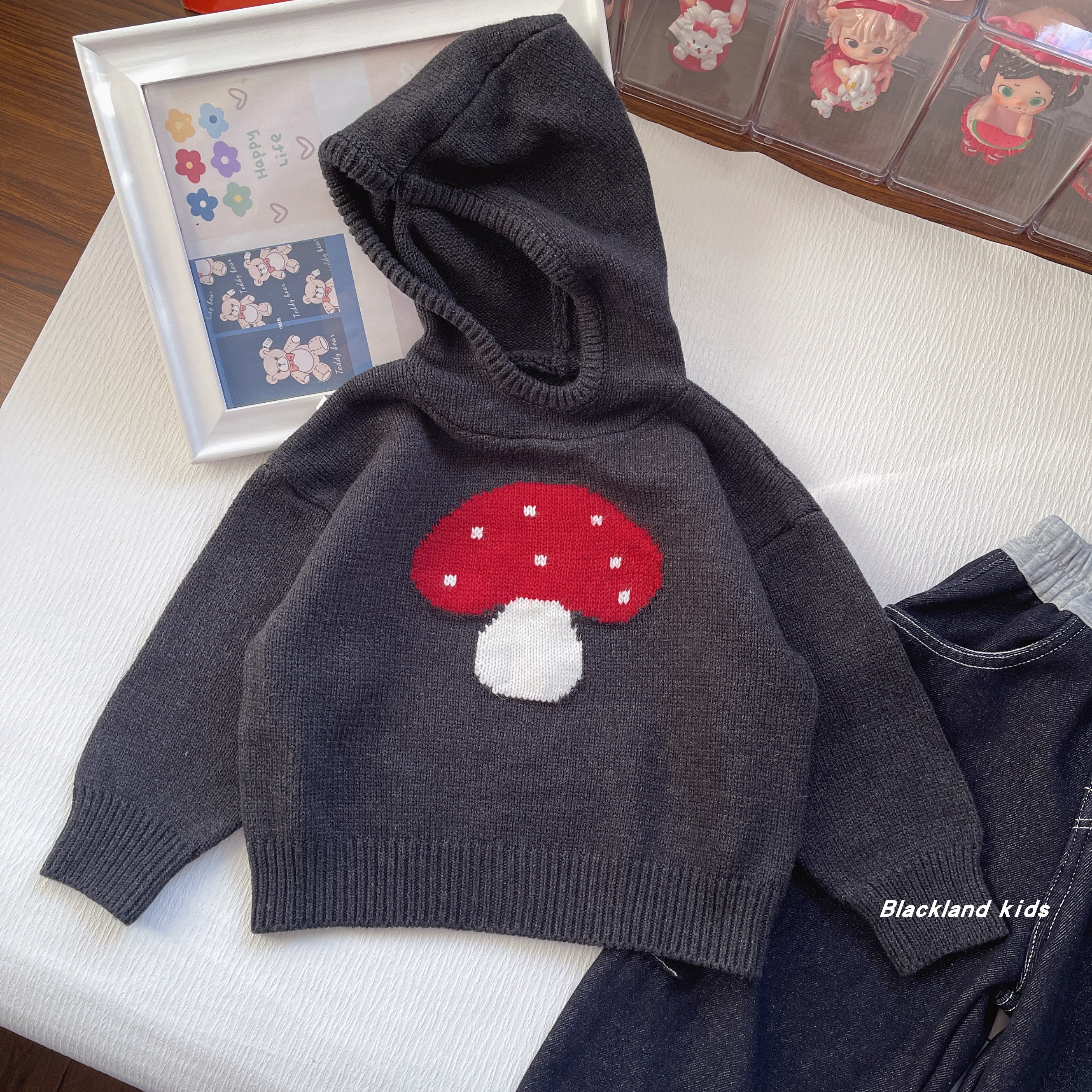 春秋冬款童装 男童女童蘑菇毛衣 儿童宝宝连帽针织衫保暖毛衣