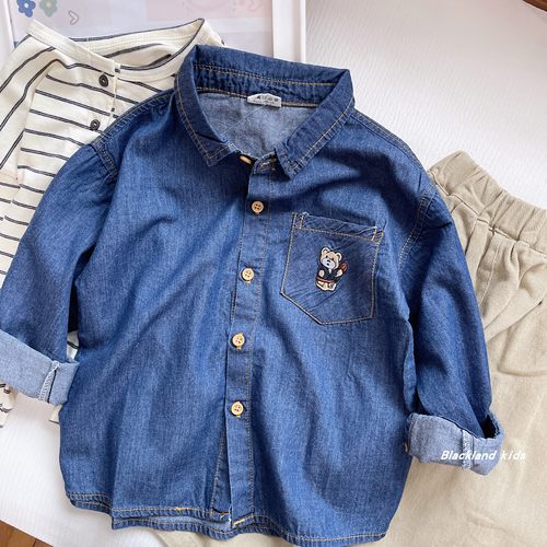 110-150码春秋款韩版童装 男童超软糯牛仔衬衫儿童女宝宝衬衣外套