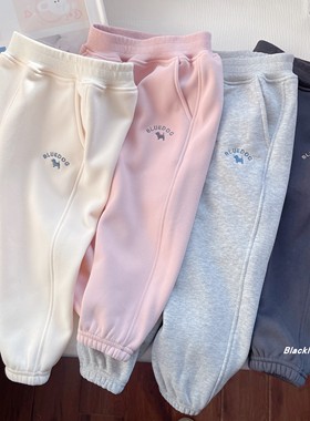 90-160码冬款童装 男童女童加绒加厚卫裤儿童保暖奥丽绒运动裤子