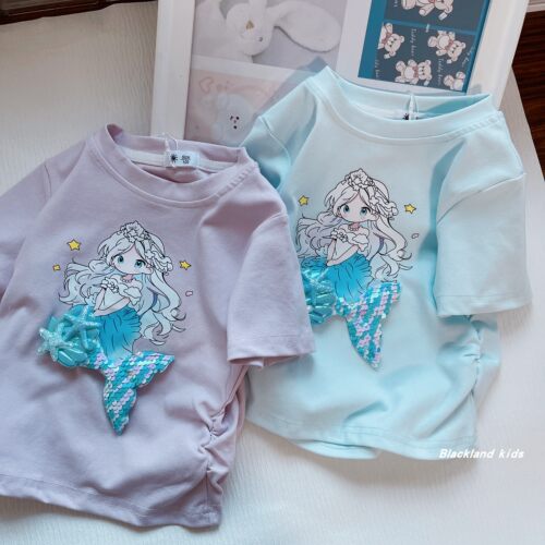 100-150码 夏款童装 女童儿童宝宝收腰短款立体美人鱼短袖T恤背心