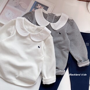 90-150码 春秋韩国童装女童纯棉翻领打底衫儿童宝宝长袖T恤衫