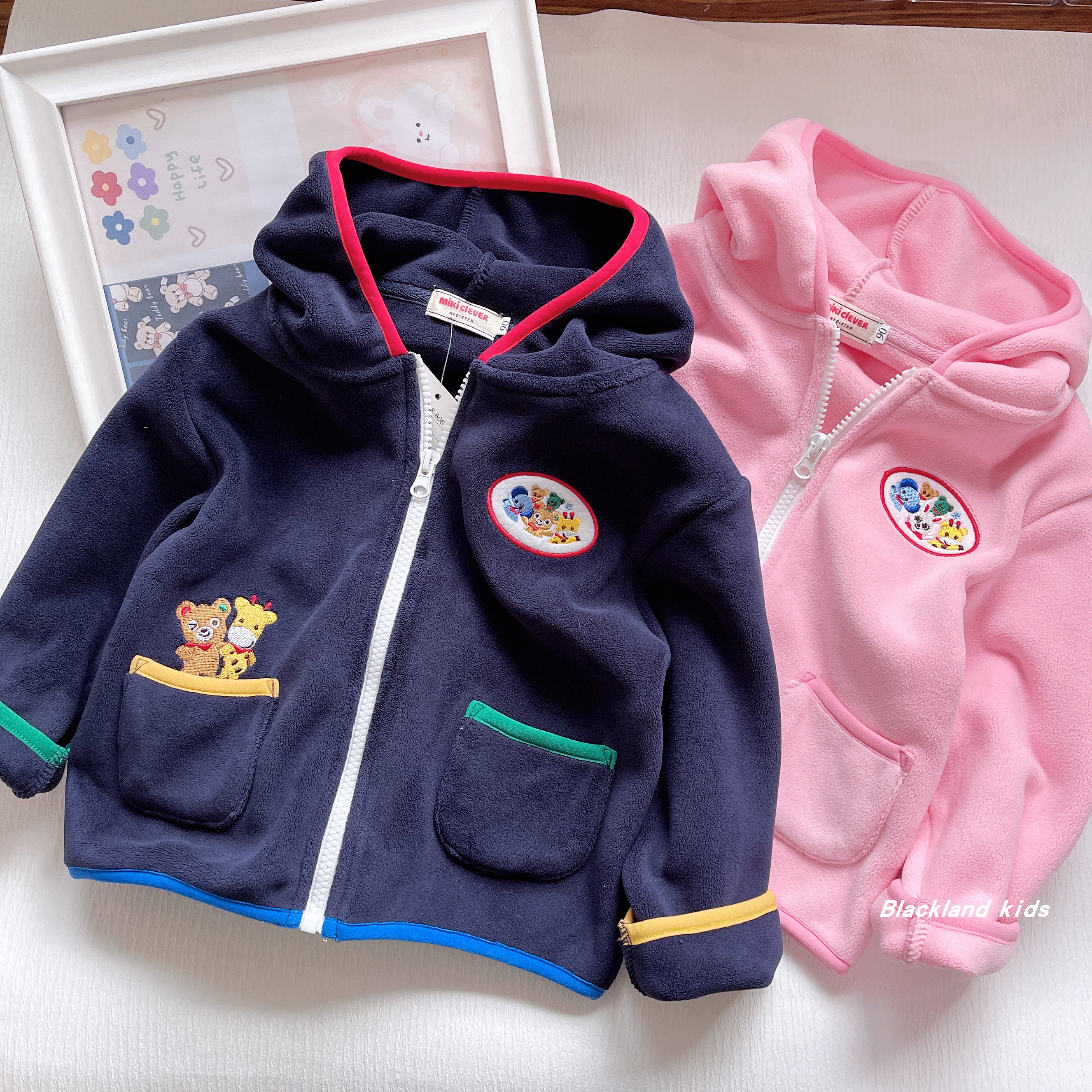 秋冬款日单童装 男童女童摇粒绒外套 儿童宝宝卡通连帽保暖上衣