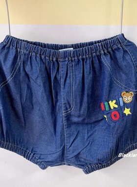 120.130码夏款日系童装女童卡通小熊仿牛仔短裤男宝宝儿童皮筋裤