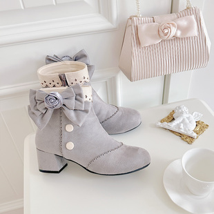 现货洛丽塔短靴女玫瑰誓约桃小坞lolita正品靴子维多利亚黑色棕色