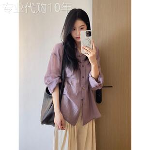 长袖衬衫女夏薄款2026新款高级感轻奢减龄洋气亚麻防晒衬衣上衣女
