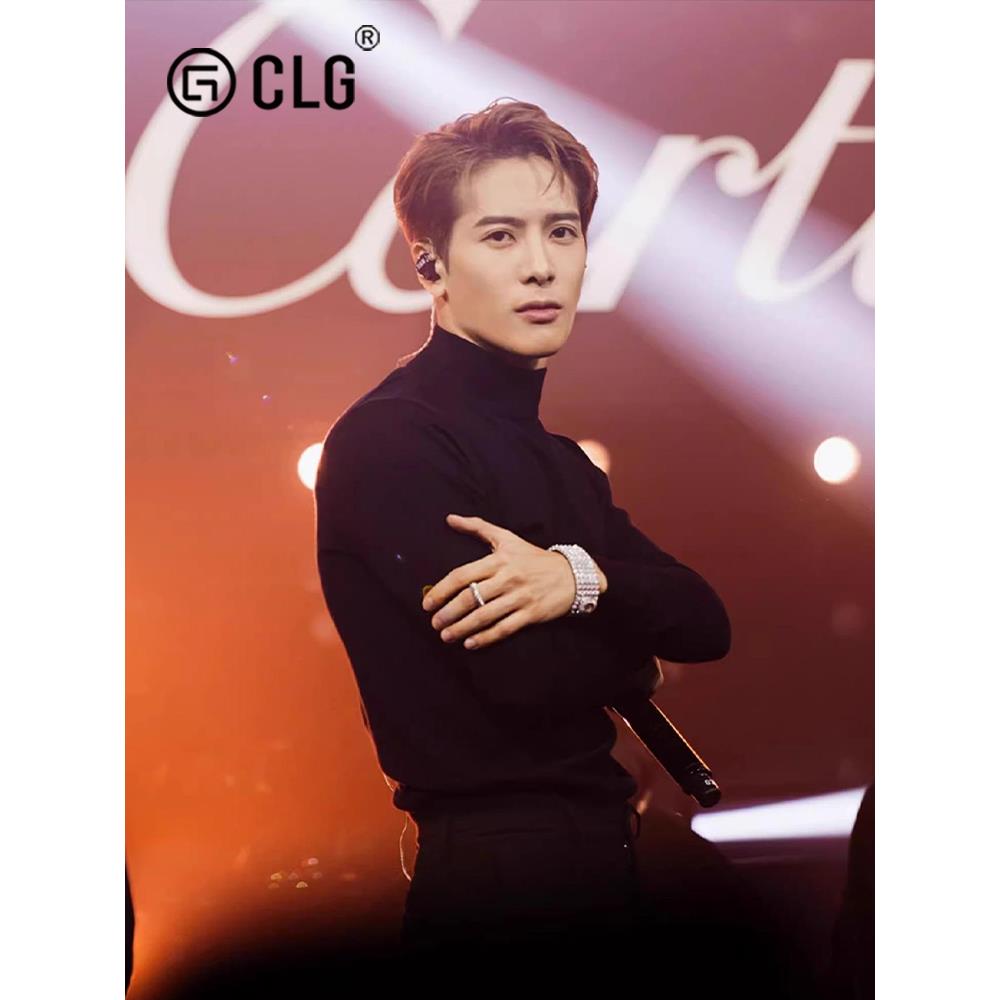 香港CLG潮牌王嘉尔同款半高领羊毛毛衣秋冬季黑色内搭打底衫修身