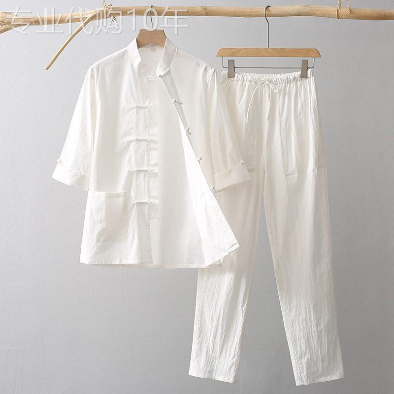 夏季居士服男款棉麻套装素衣禅服中式唐装茶服寺庙禅意修行两件套