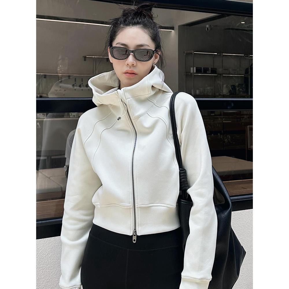 美式短款双拉链连帽卫衣女秋季时尚高级感百搭加厚宽松设计感外套