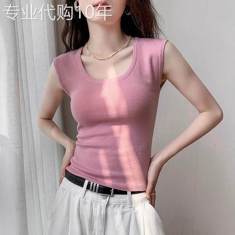 粉色冰丝无袖t恤女2026新款夏季爆款高级感独特漂亮针织背心上衣